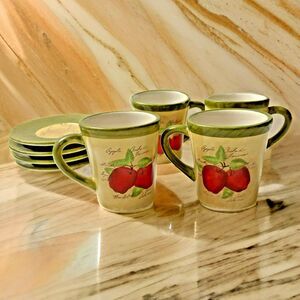 Cups and Saucers Set of 4 Cracker Barrel Susan Winget Apple Orchard